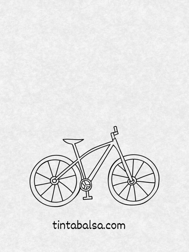 Dibujo aesthetic de una bicicleta con una canasta llena de flores al frente, perfecta para representar escenas encantadoras del día a día.