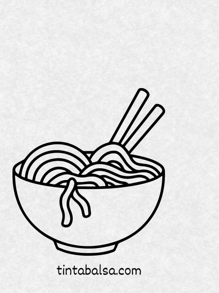 Dibujo de diferentes alimentos como pizza, fruta y helado.