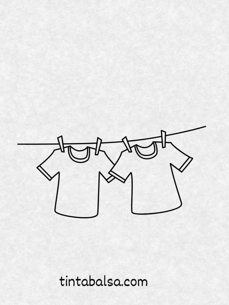 Dibujo de una cuerda de tender ropa con prendas colgando al sol.