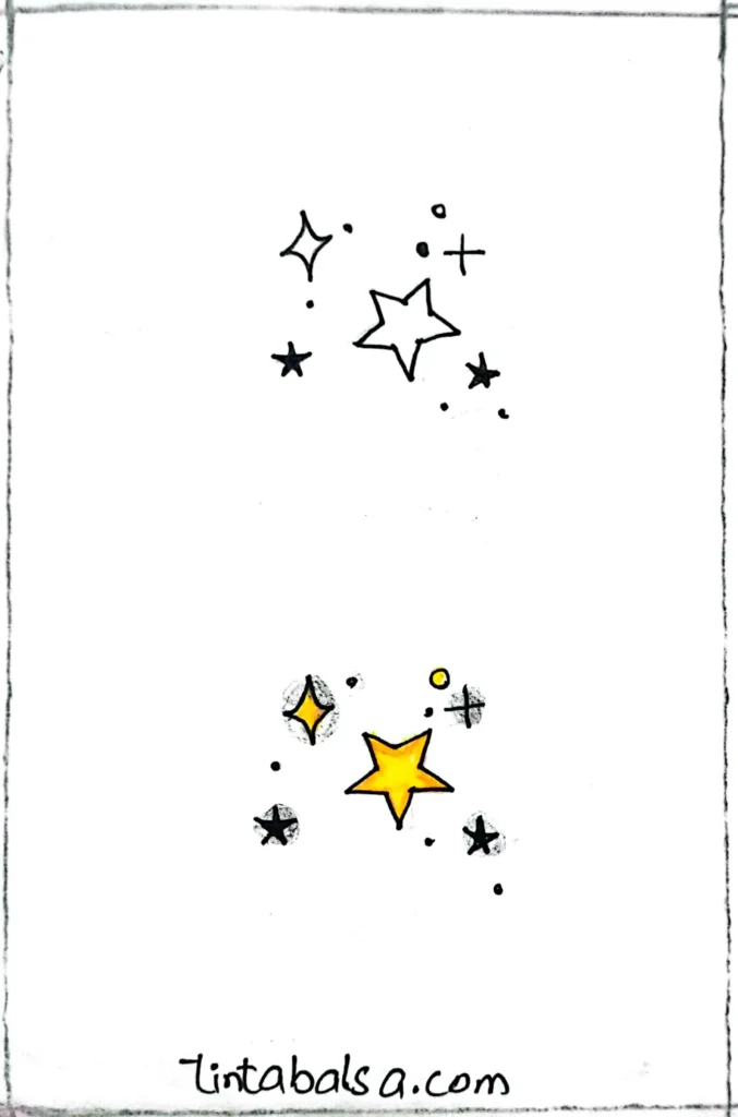 Representación de un cielo estrellado, con diferentes tamaños y formas, creando una atmósfera mágica y relajante