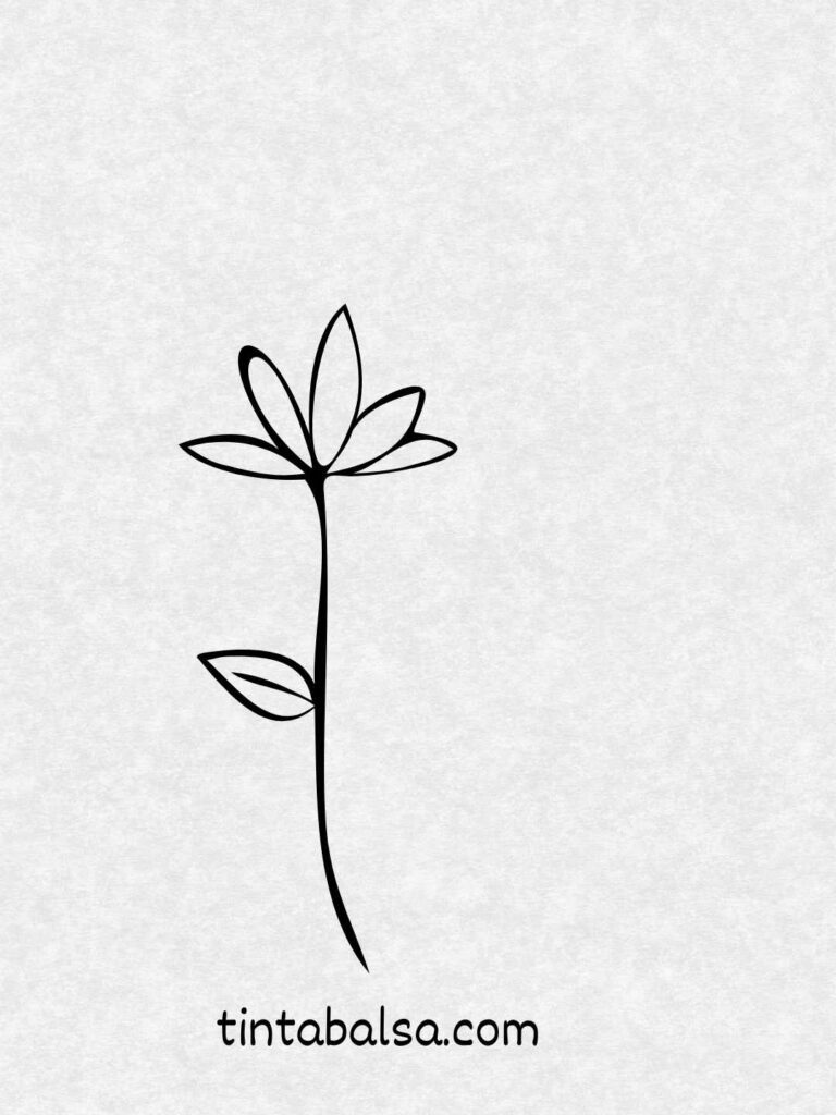 Dibujo minimalista de una flor trazada con una sola línea continua.