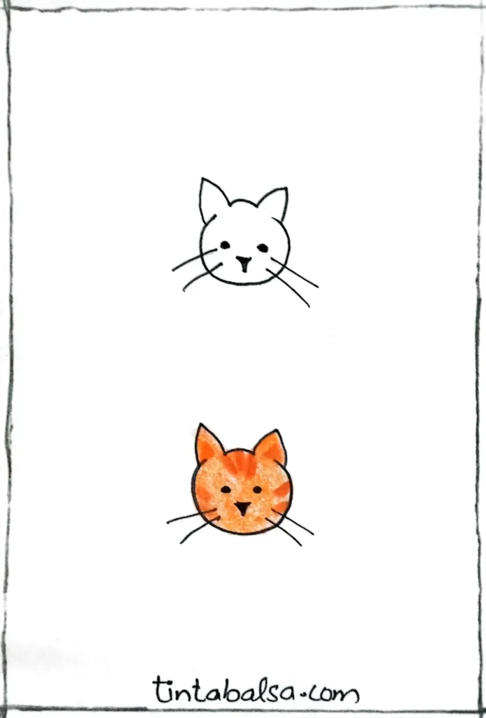 Ilustración de la cara de un gato con ojos expresivos y detalles mínimos, ideal para dibujos rápidos y amantes de las mascotas.