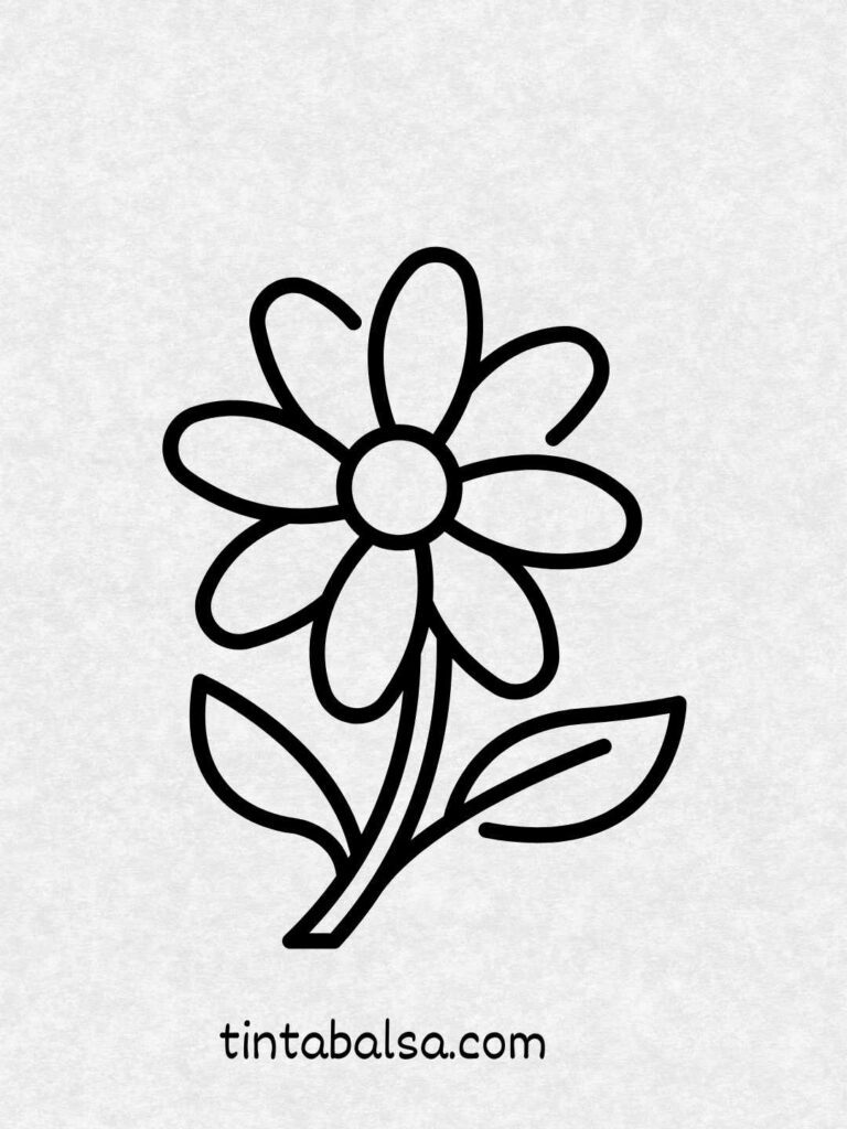 Dibujo sencillo de una flor básica, ideal para principiantes en arte floral.