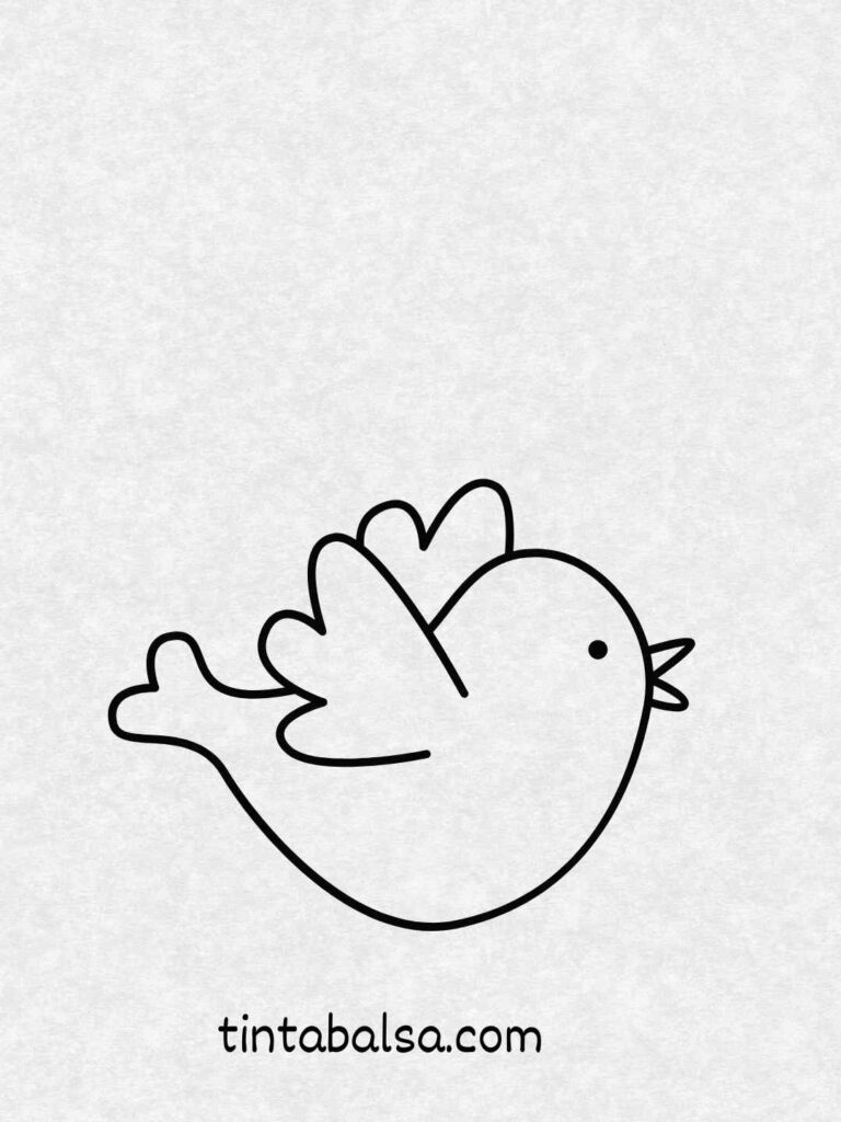 Boceto de un pájaro volando con las alas extendidas.