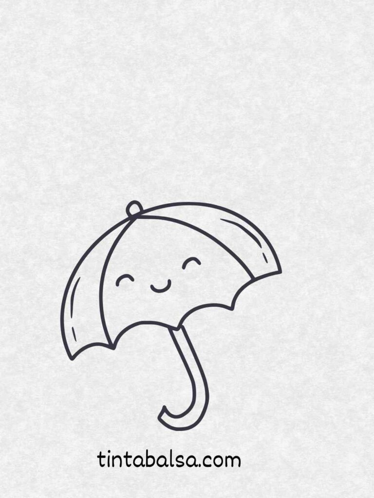Dibujo de un paraguas abierto bajo una ligera lluvia.