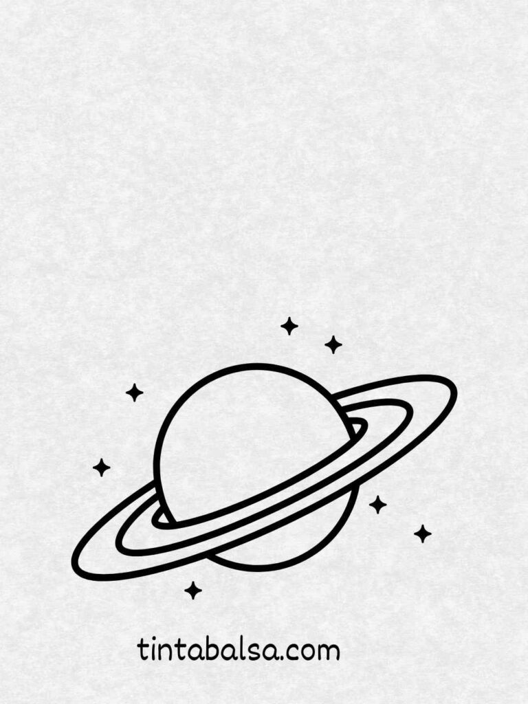 Dibujo de un planeta rodeado de estrellas en el espacio.