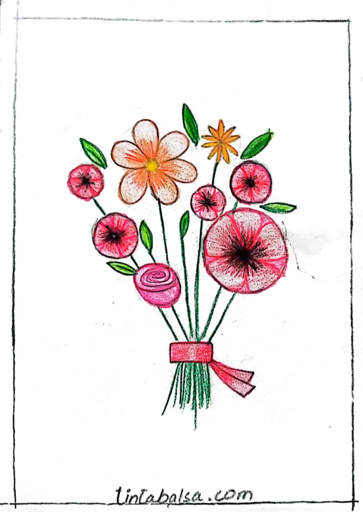 Dibujo de un ramo de flores frescas con pétalos detallados en tonos vibrantes."
"Sketch de un ramo de flores atado con un lazo elegante, destacando su sencillez y belleza."
"Ilustración de un ramo de flores silvestres en un jarrón, con colores cálidos y trazos delicados."
"Boceto minimalista de un ramo de flores, con líneas finas que resaltan cada pétalo y hoja."
"Dibujo artístico de un ramo de rosas y margaritas, con sombras suaves que crean profundidad.