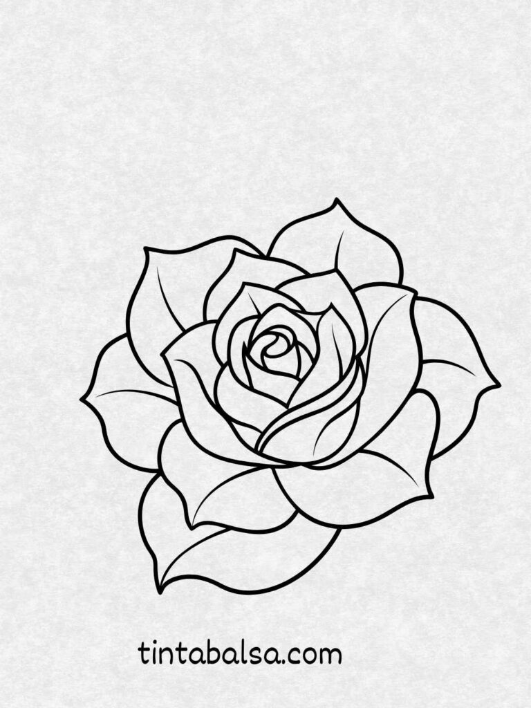 Ilustración detallada de una rosa clásica con tallo y espinas.