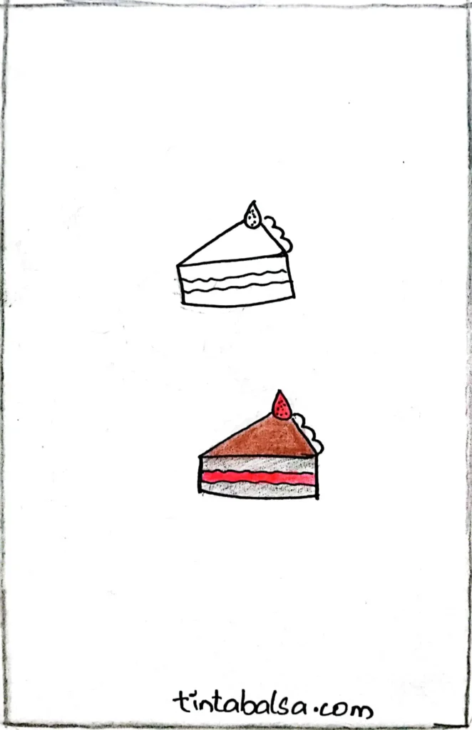 Dibujo de una tarta decorada con capas y detalles dulces, perfecta para temas festivos y creativos.