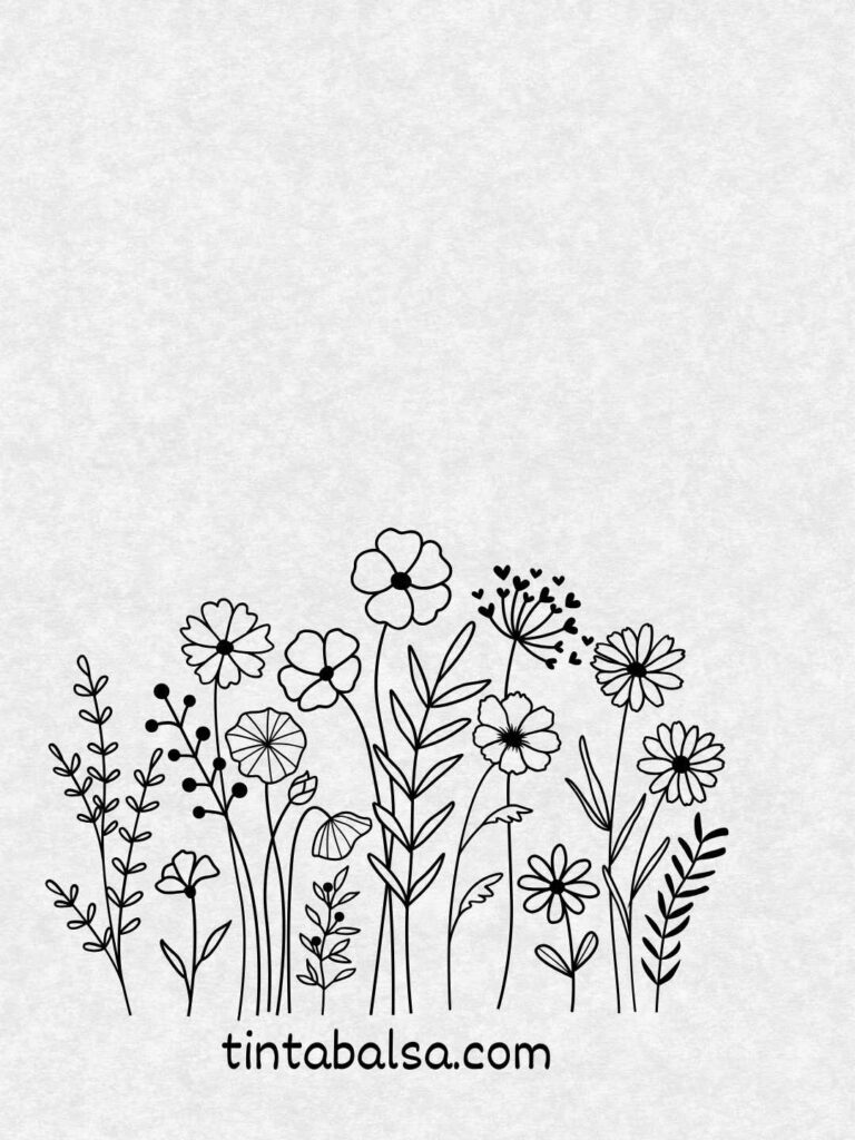 Ilustración que muestra una variedad de flores diferentes como rosas, lirios y margaritas.