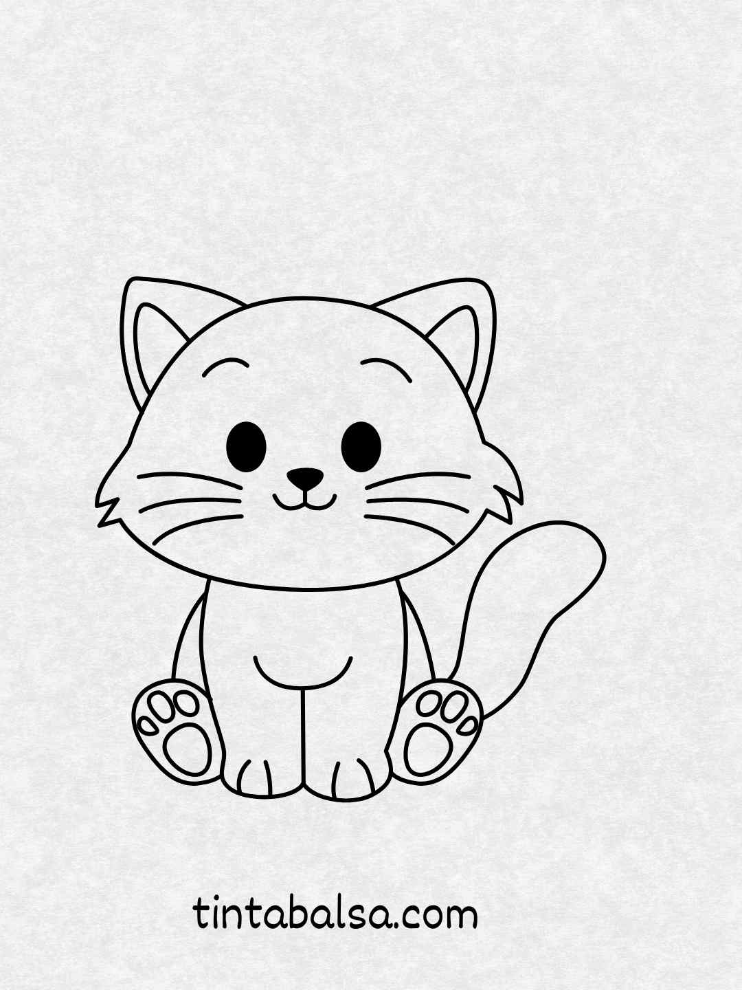 Dibujo fácil de gato feliz con bigotes y cola rizada