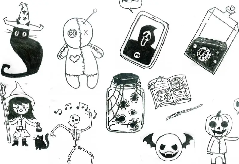 A creative mix of spooky and fun Halloween-themed illustrations, perfect for all ages and skill levels.