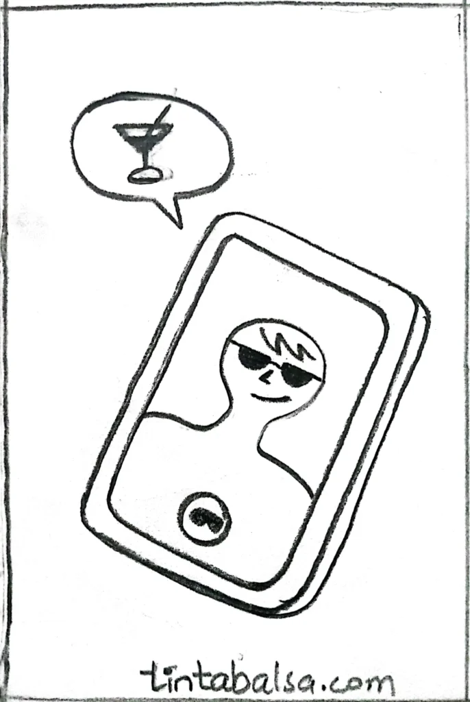 Drawing of a mobile phone with a summer-themed message and emojis, representing an exciting plan for a meet-up.