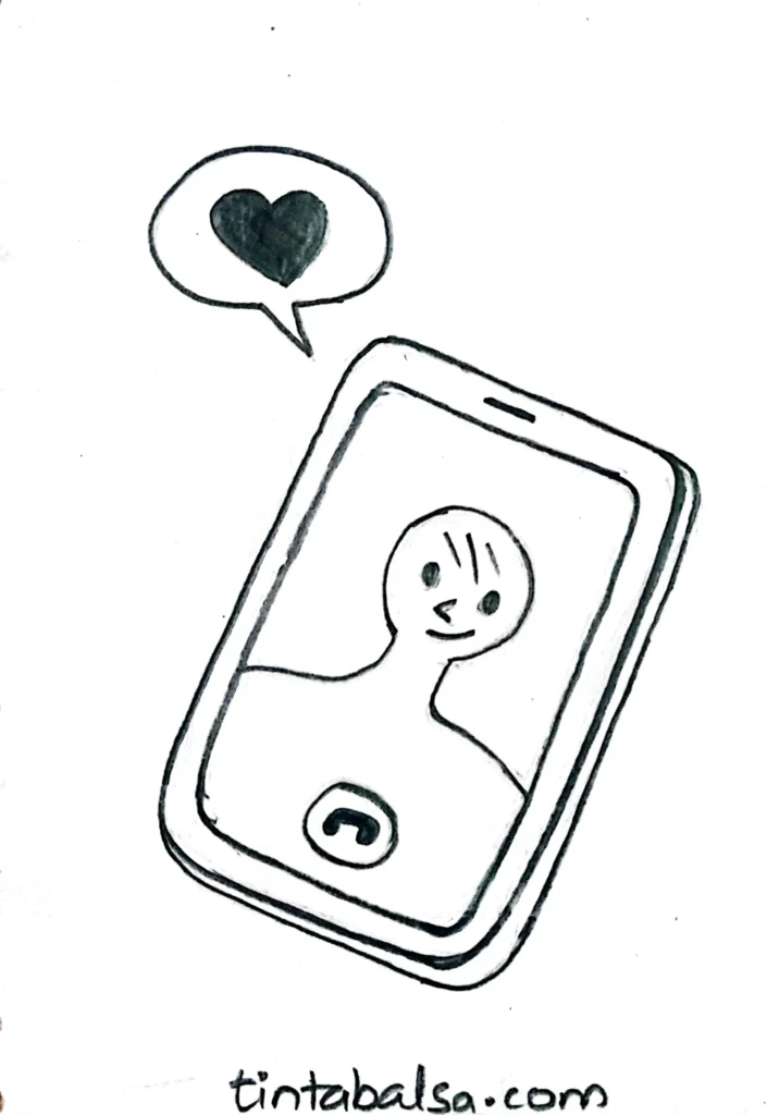 A simple drawing of a smartphone screen with a cheerful message, colourful emojis, and creative design elements that add personality and charm.