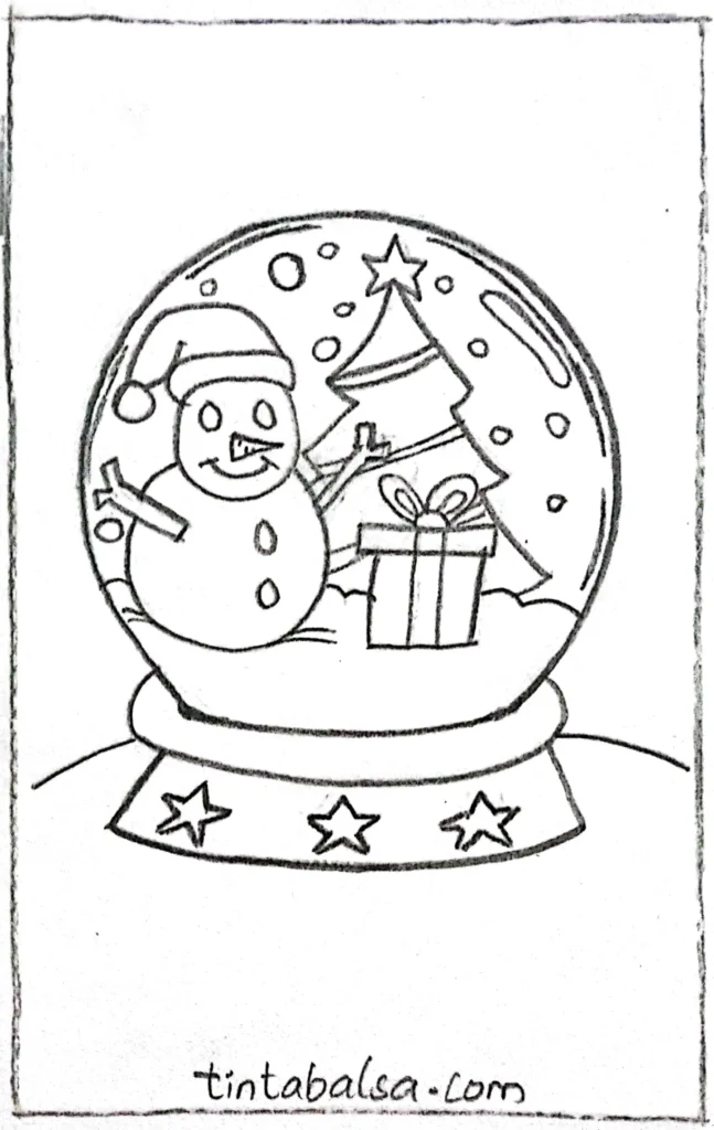 Sketch of a classic snowman with a carrot nose, top hat, and colourful scarf, personalised with unique elements like glasses or gloves to add a special touch.