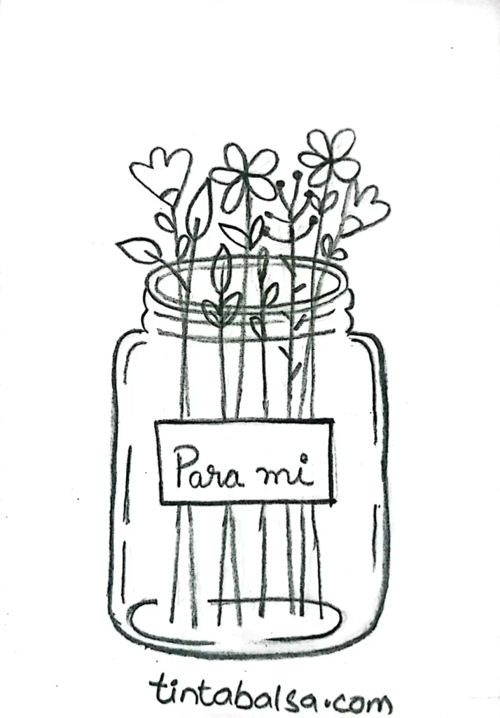 A rustic jar filled with loosely arranged wildflowers of various shapes and sizes, creating a charming aesthetic.