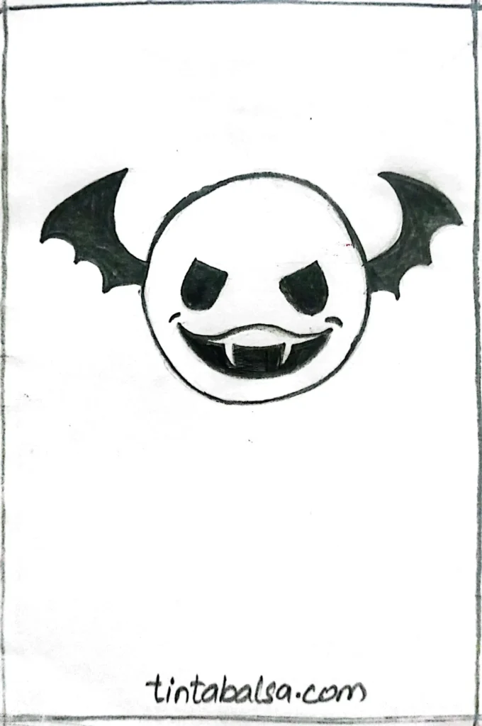 A vampire emoji with fangs, bat wings, and a black hat, adding a fun twist to the Halloween theme.