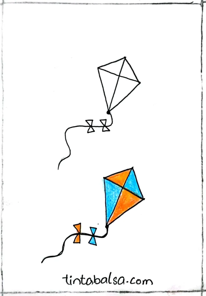 A soaring kite with clouds, symbolising joy and freedom.
