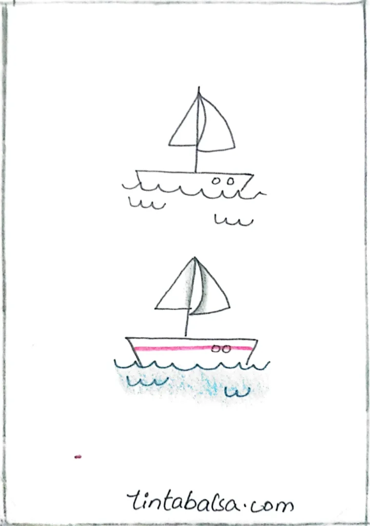 A simple sailboat drawing with a triangular sail and a boat base, perfect for adding nautical charm to notes.