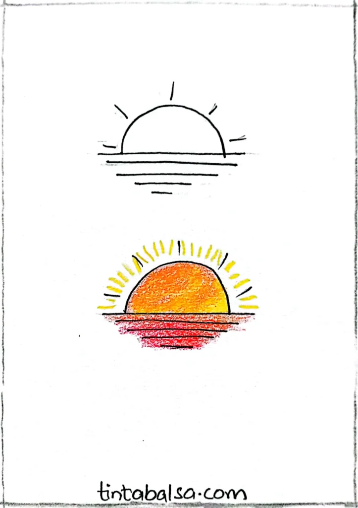 A sunset or sunrise with warm colours and gradients.