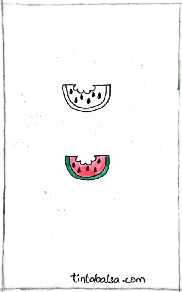 A fresh watermelon slice with seeds, ideal for beginners.
