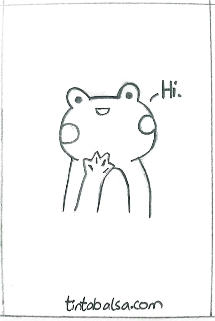 "A frog waving hello with a big smile."
