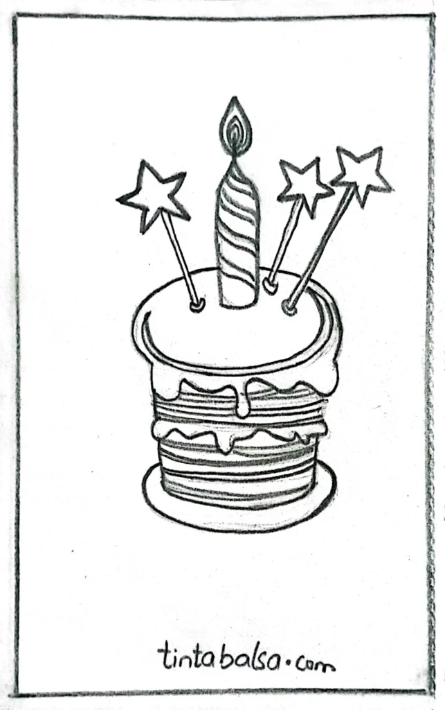 Birthday Drawings of a cake decorated with elegant flowers, perfect for a festive celebration."