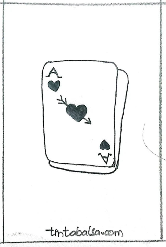 Drawing of an ace of hearts card, representing luck in love."