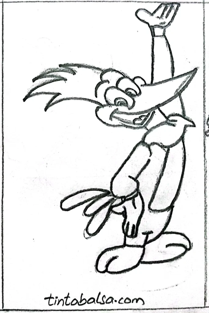 Woody Woodpecker Drawing "Woody Woodpecker drawing with his energetic style and cheerful expression, ideal for practicing animated characters."