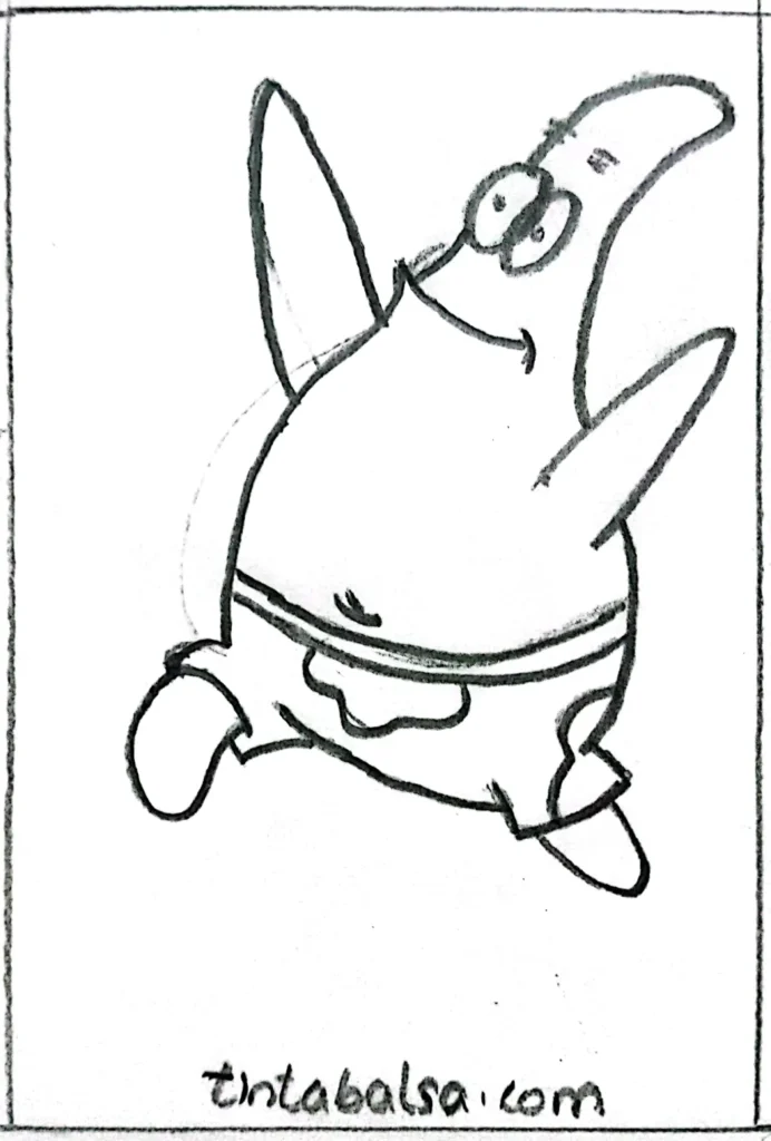 Patrick Star Drawing "Illustration of Patrick Star with his classic relaxed expression and floral pants, perfect for cartoon drawing tutorials."