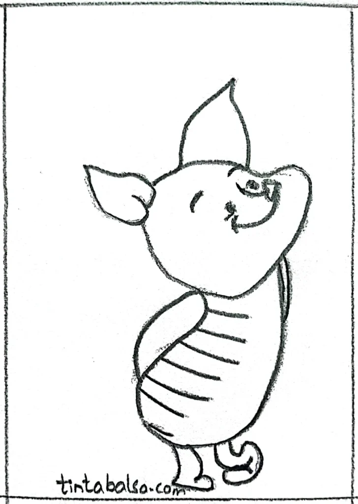 Piglet Drawing "Drawing of Piglet with his characteristic sweet expression and big ears, ideal for children's art projects.
