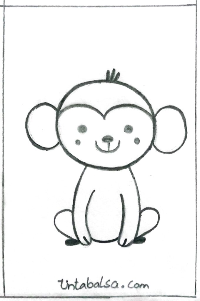 Drawing of a monkey's legs in a sitting position, with basic shapes for the feet."