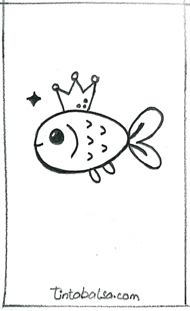 Draw a royal fish with a crown, representing the king of the ocean."