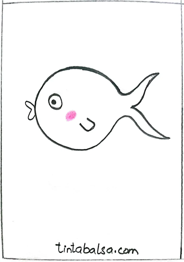 Draw a fish with rosy cheeks, showing an adorable and cheerful expression."