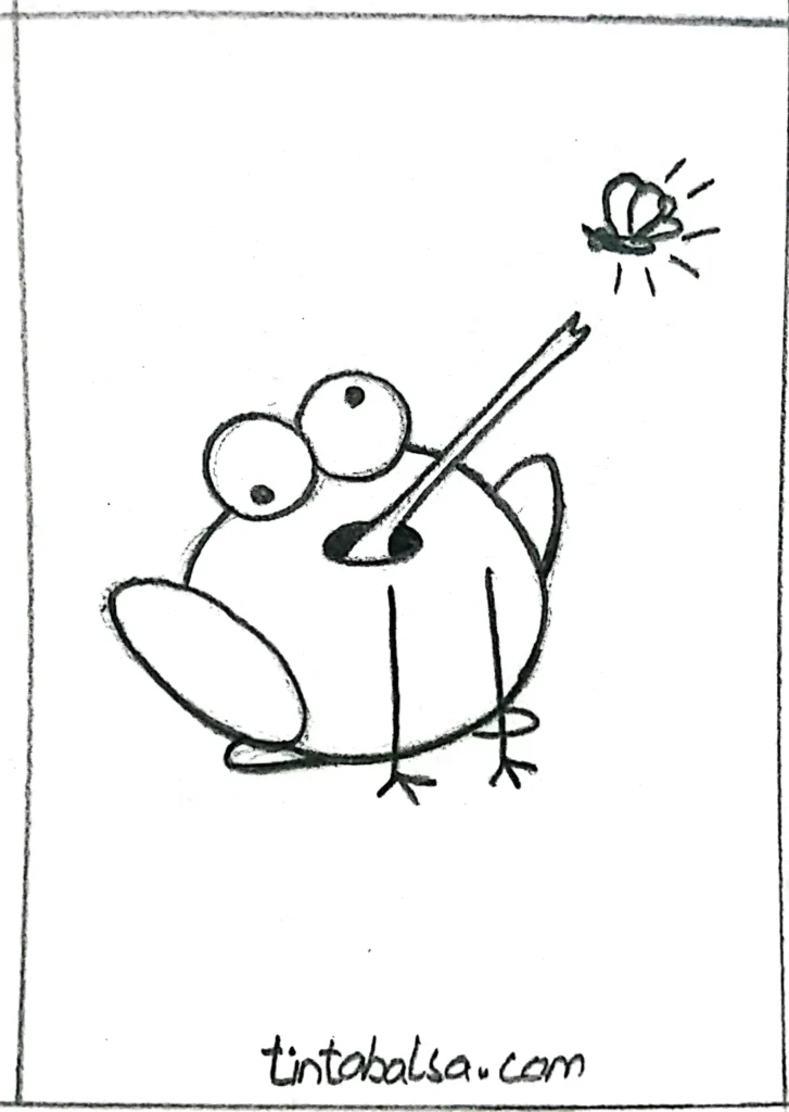 "A frog drawing catching fireflies on a summer night."