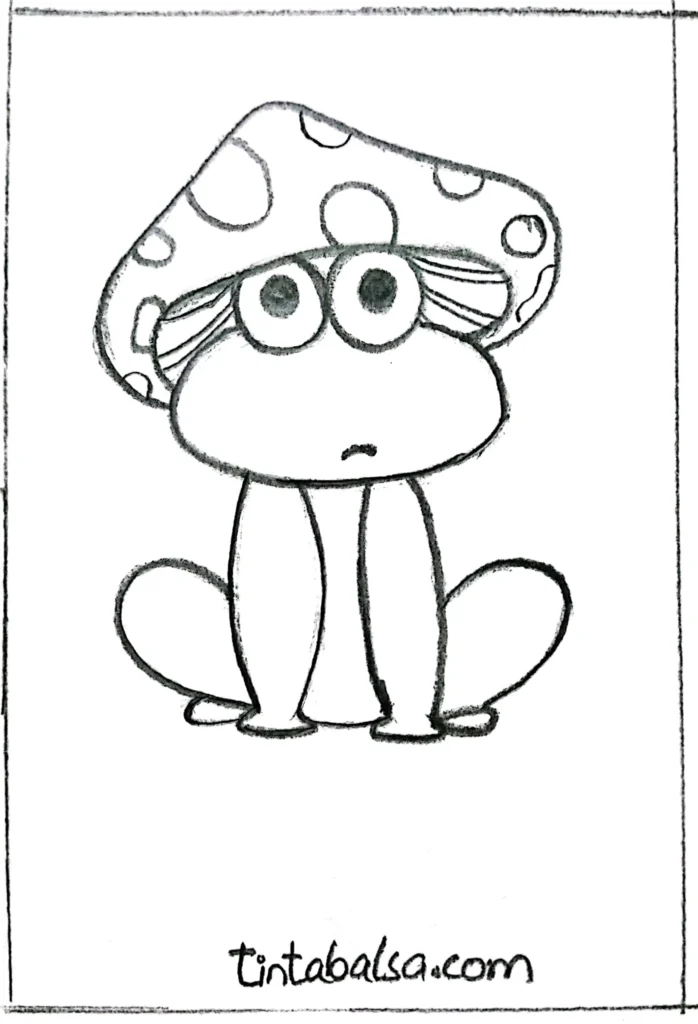 "A frog sitting on a mushroom, surrounded by nature."