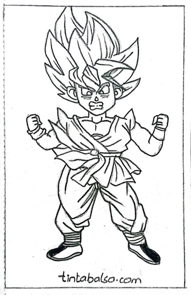 "A classic Goku drawing in his iconic orange Gi, in a fighting stance, ready to take on any challenge."