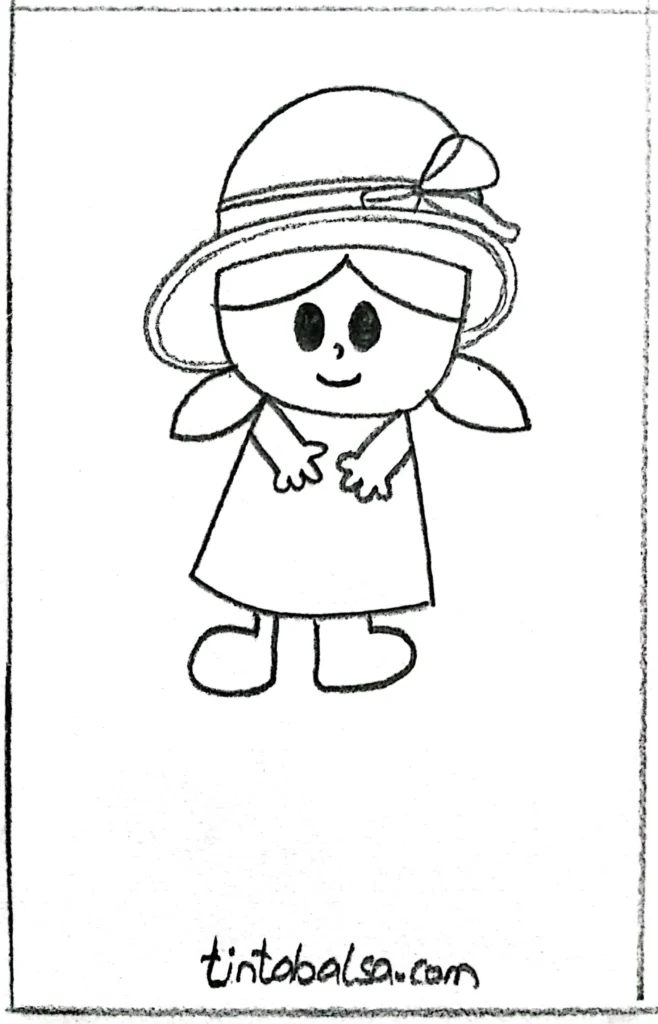 Image of a doll with a hat decorated with flowers and elegant ribbons.