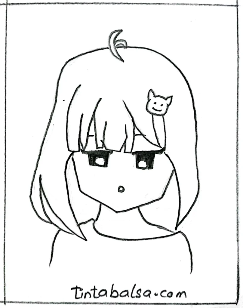 Illustration of a doll with big expressive eyes and anime style.