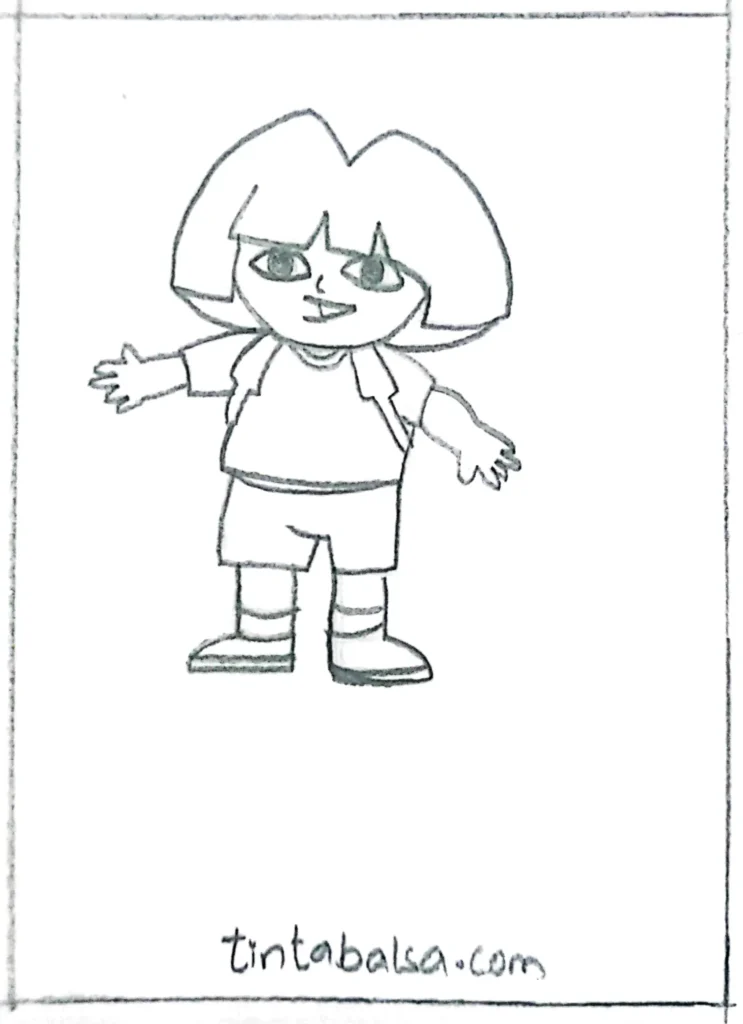 Illustration of a doll with a backpack and binoculars ready for an adventure.