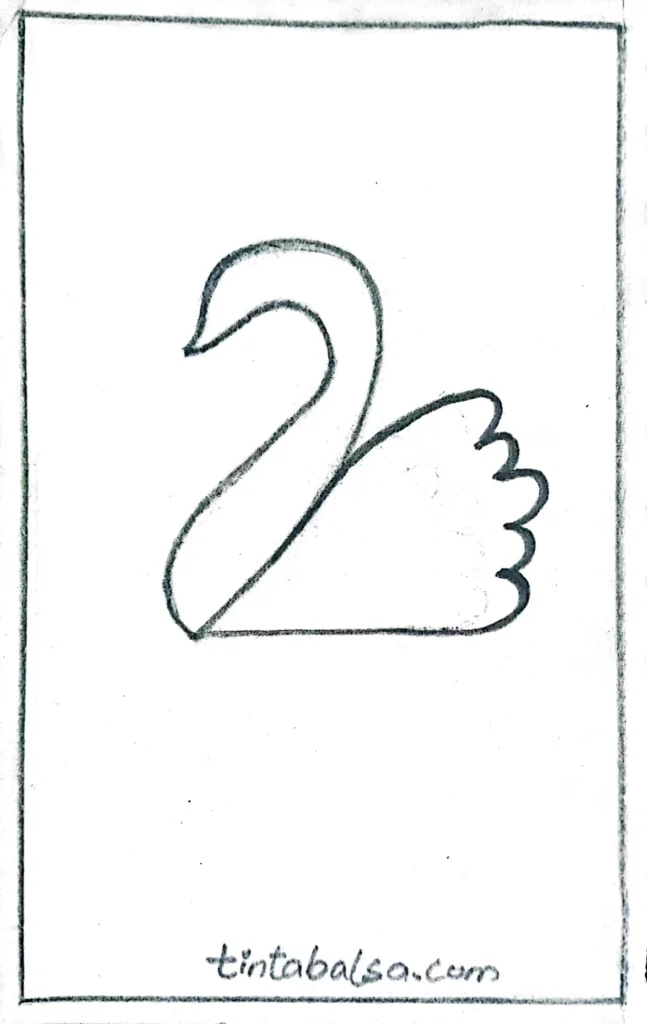 Step 2: Draw the beak and neck: Add the swan’s beak from the top of the “2” and extend a curved line to form the neck. This step defines the swan’s characteristic elegance and elongated shape.