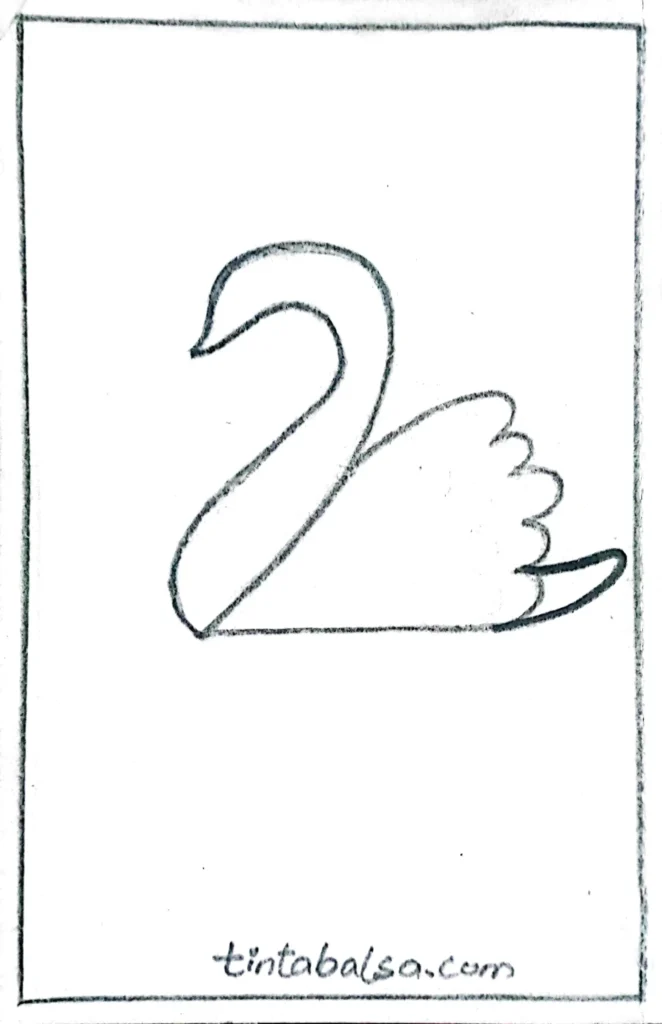 Draw the tail: Complete the back of the swan by adding a small tail. Use short, curved lines to simulate the tail feathers, giving a natural feel to the design.