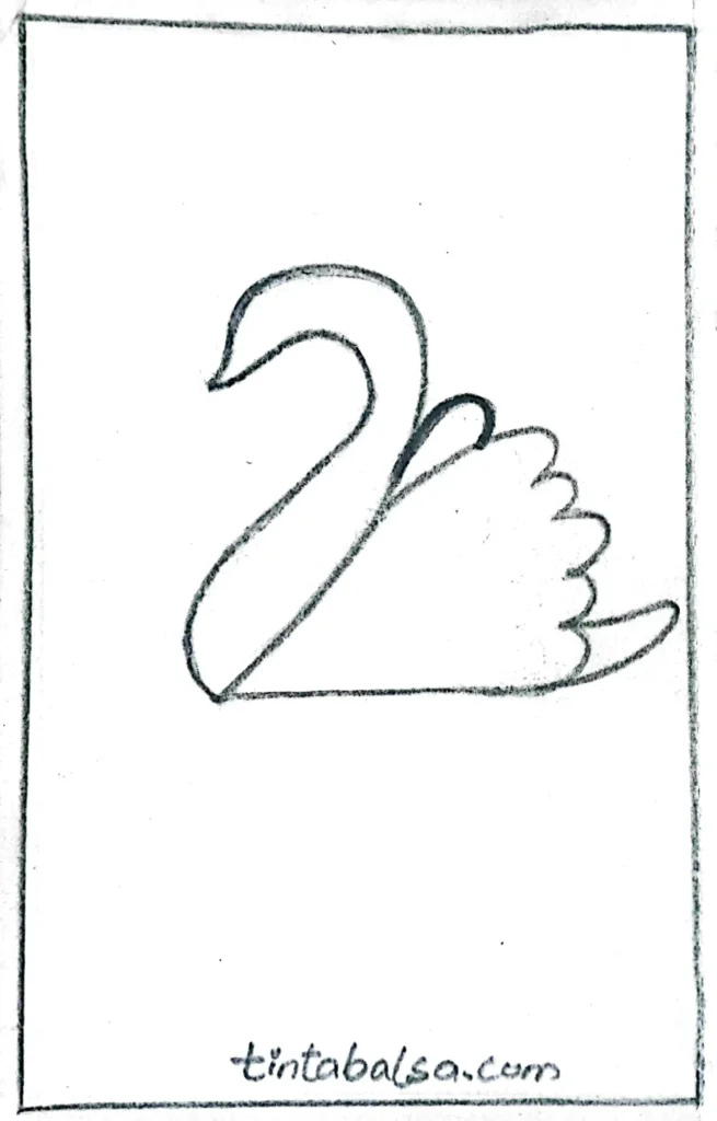 Step 5: Draw the other wing: Add the second wing behind the swan's body to balance the composition. This step is key to giving symmetry and depth to the drawing.