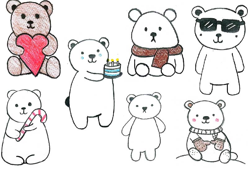 A collection of adorable bear drawings featuring simple and charming designs. Perfect for beginners and art lovers, these cute bear sketches showcase playful expressions and creative styles.