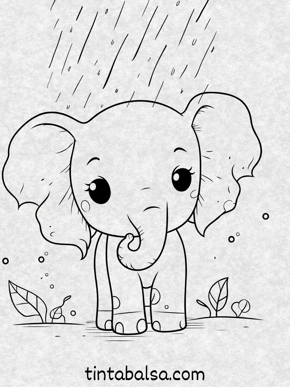 Bebé Elefante Bailando Bajo la Lluvia – Un pequeño elefante chapoteando en charcos mientras la lluvia cae a su alrededor.