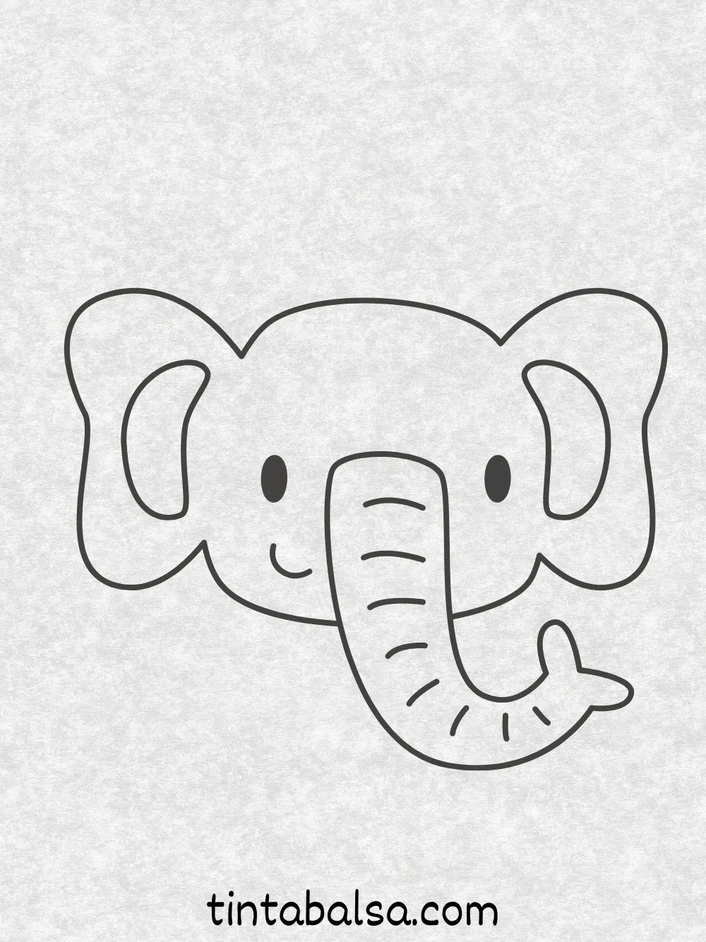 Cara de Elefante en Estilo Dibujos Animados – Un simpático rostro de elefante estilo caricatura, con orejas grandes, una trompa curva y una sonrisa amigable.