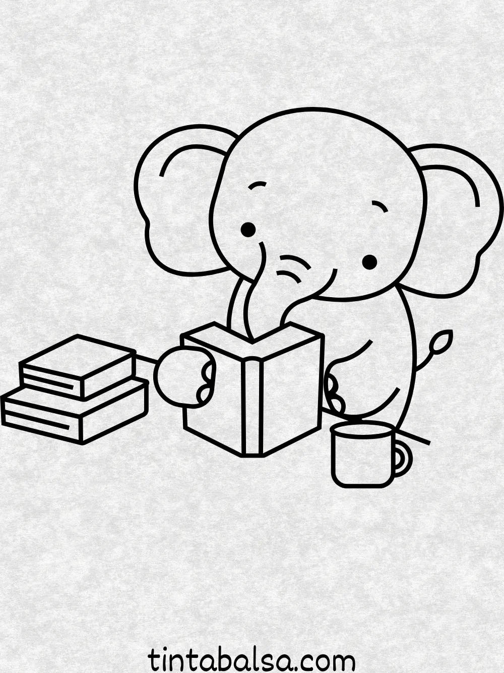 Elefante Leyendo un Libro – Un elefante sentado cómodamente mientras hojea un libro, reflejando curiosidad y aprendizaje.