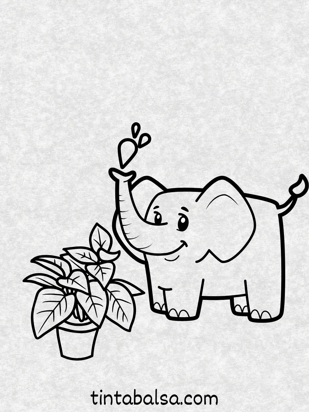 Un elefante usa su trompa para verter agua sobre una pequeña planta en crecimiento.