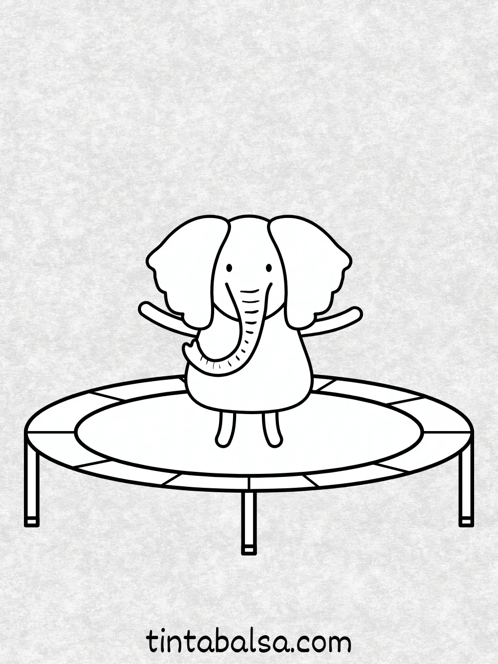 Un elefante rebotando en un trampolín con la trompa levantada.