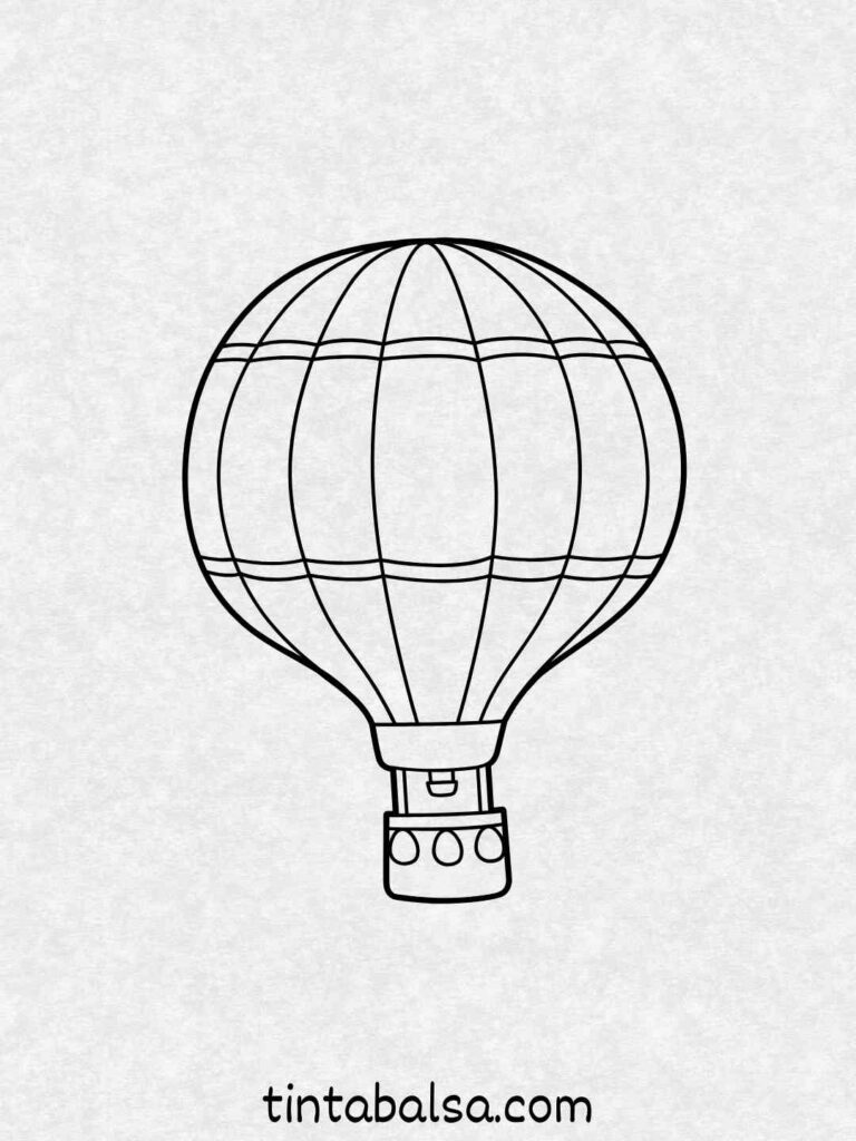Un globo aerostático flotando Dibuja un globo en el cielo con una canasta.